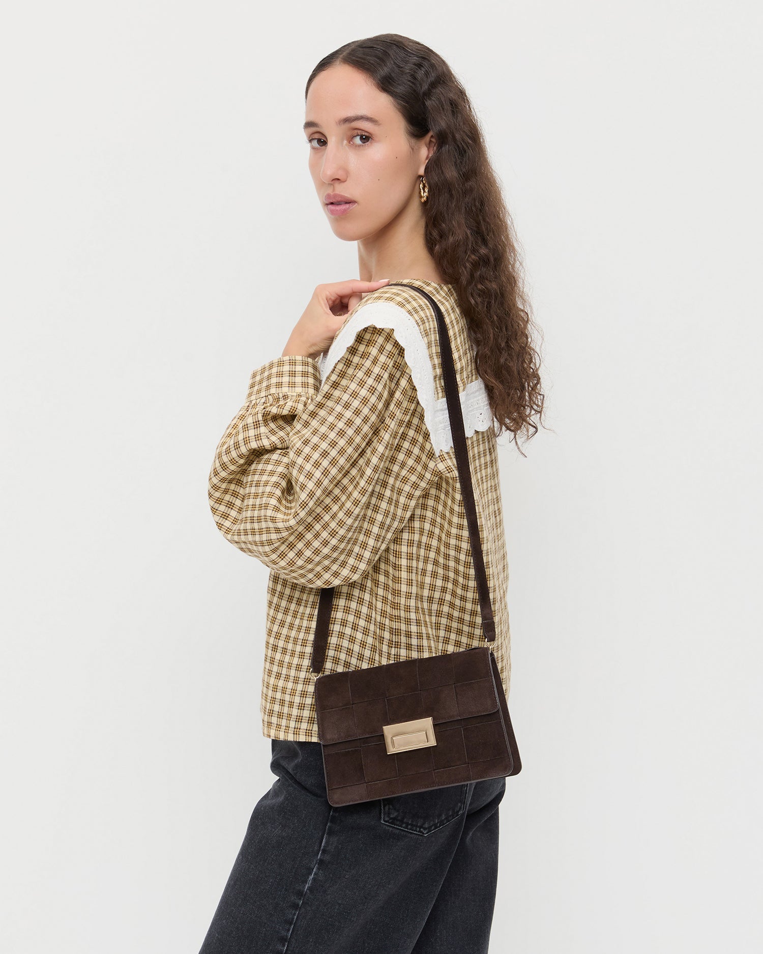 Delphine Brown Suede Shoulder Bag