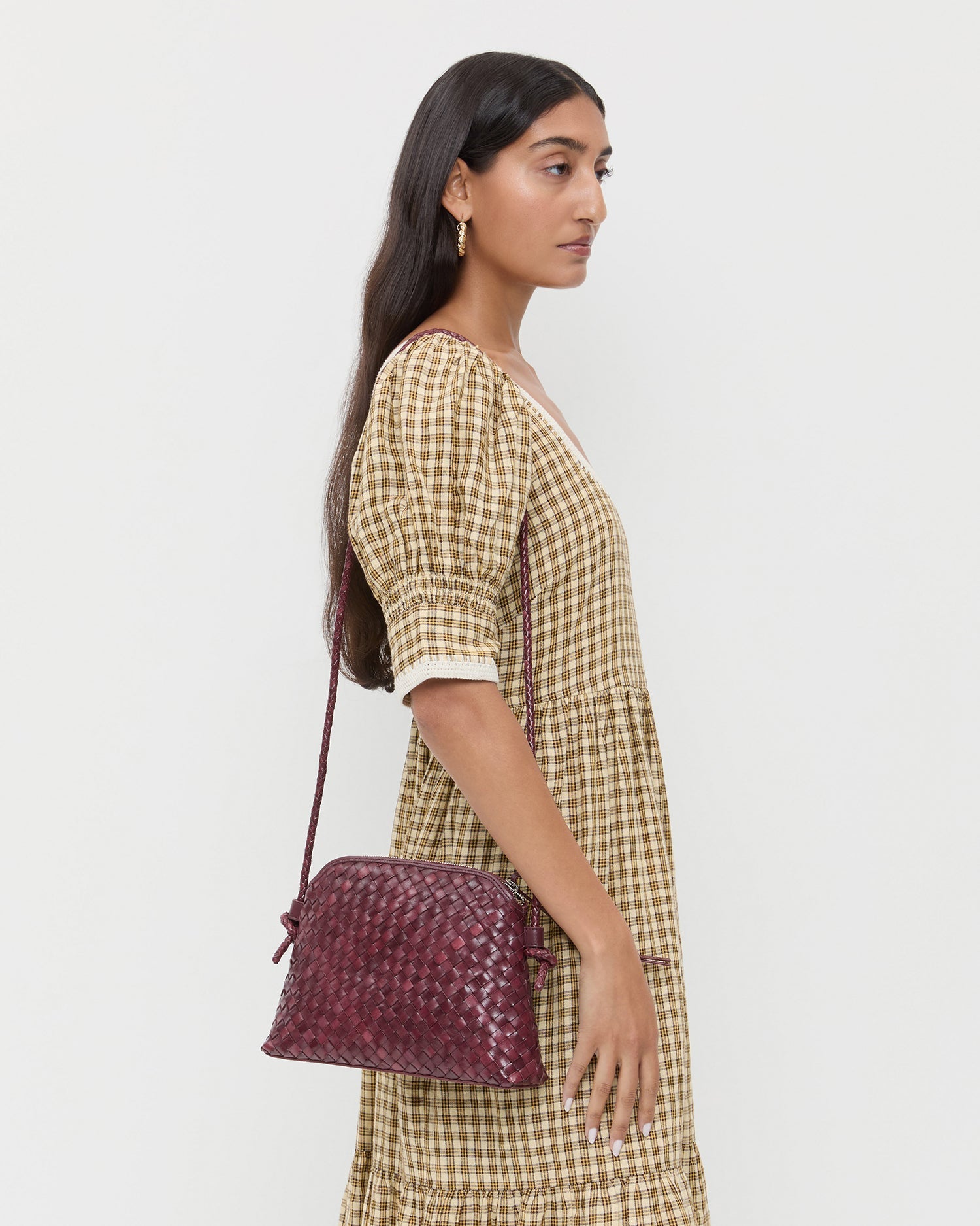 Mallory Maroon Woven Leather Crossbody