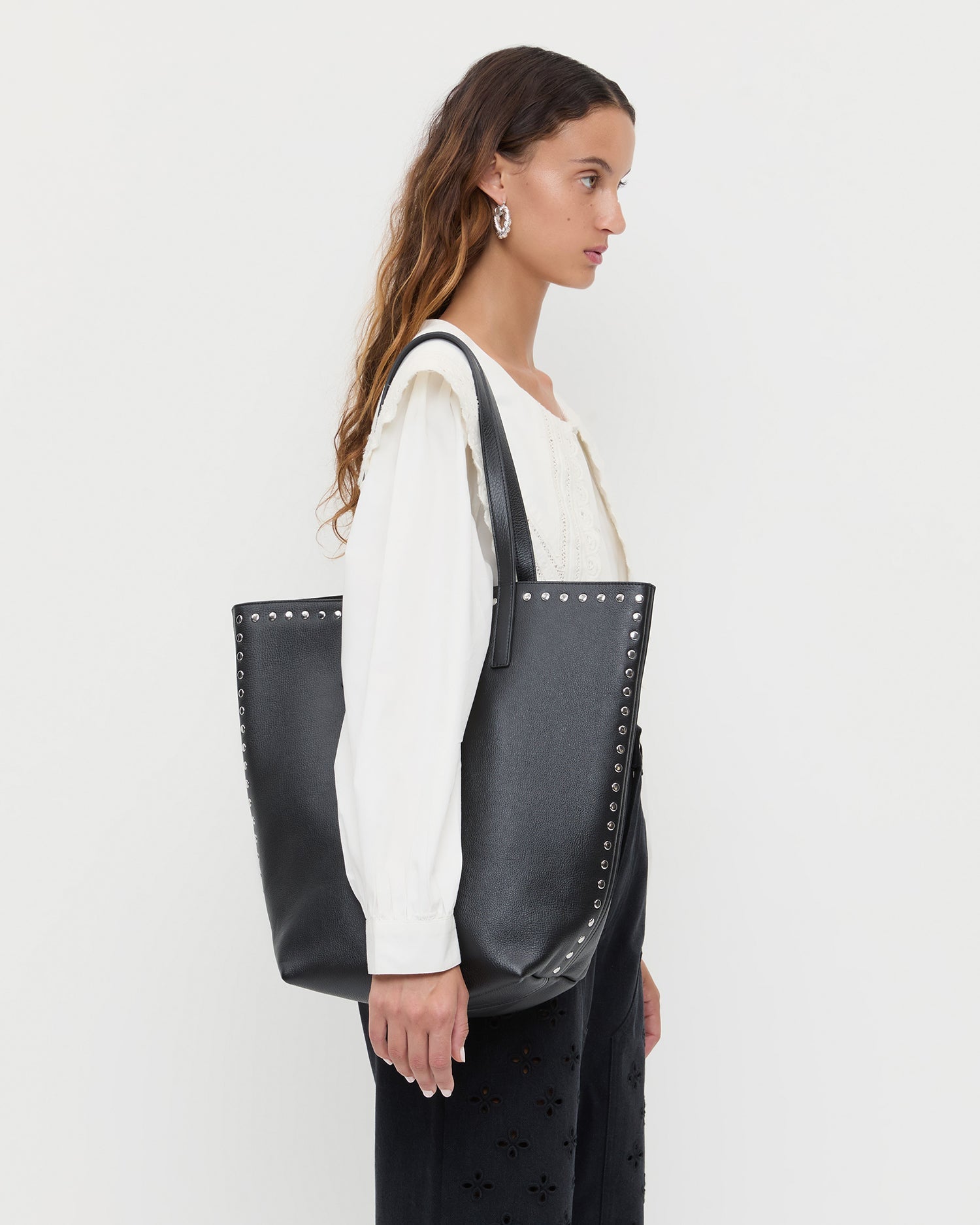 Walker Black/Silver Leather Tote