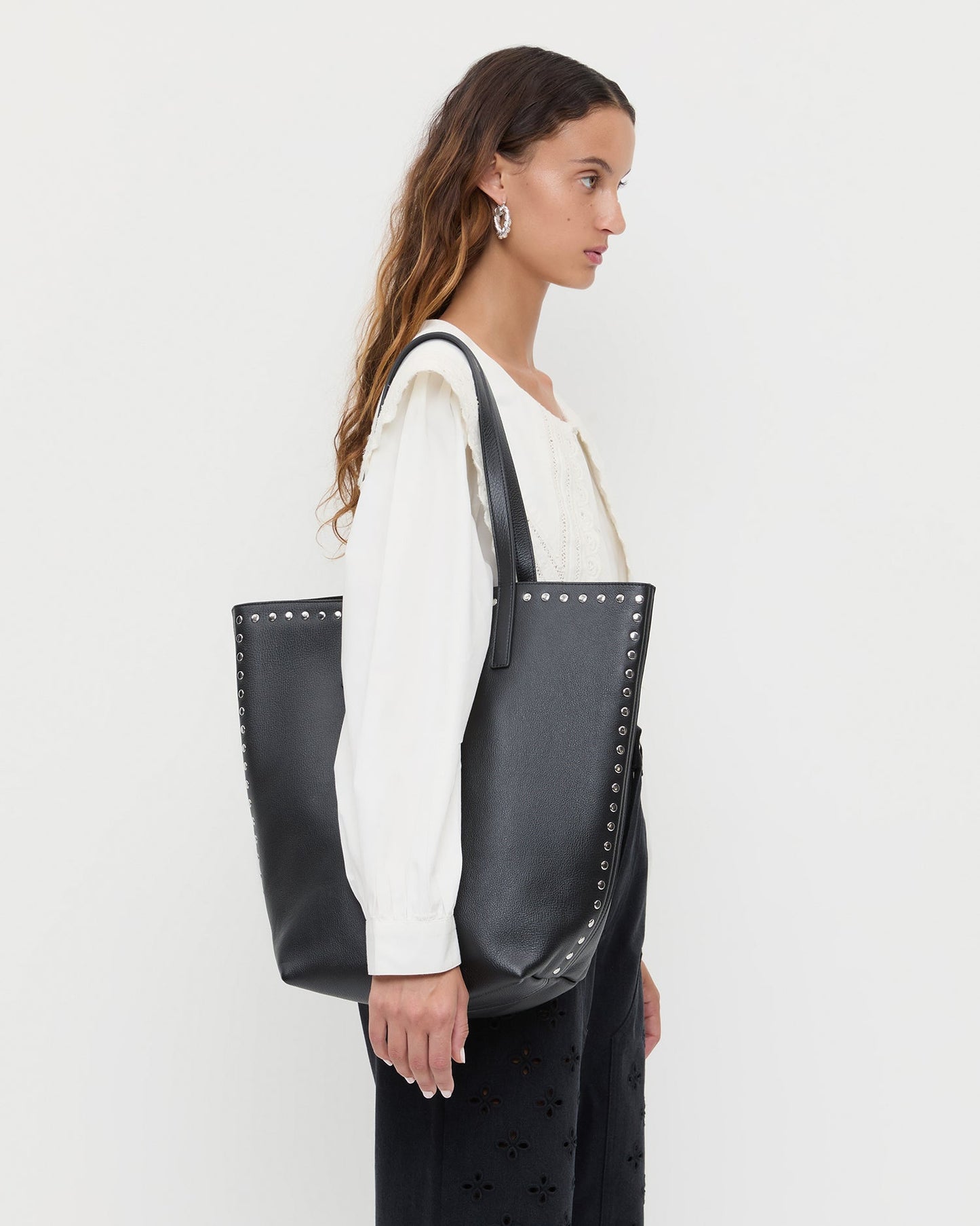 Walker Black/Silver Leather Tote