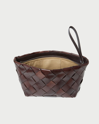 Melina Chocolate Woven Leather Clutch
