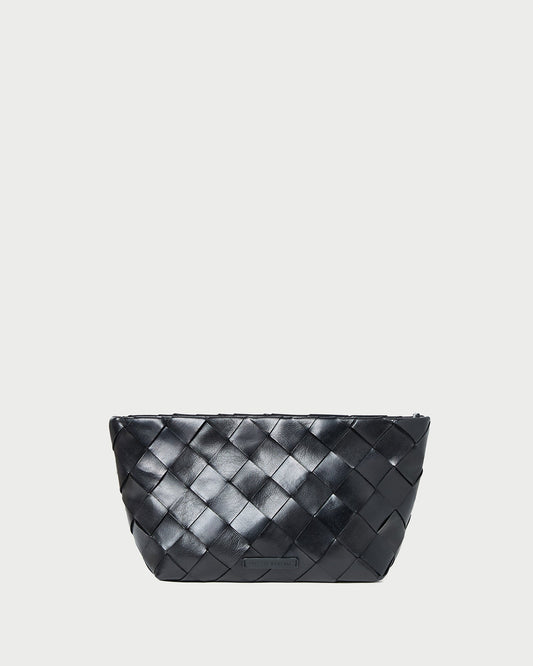 Melina Black Woven Leather Clutch