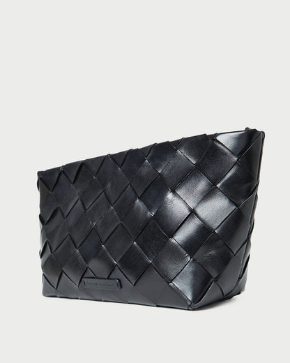 Melina Black Woven Leather Clutch