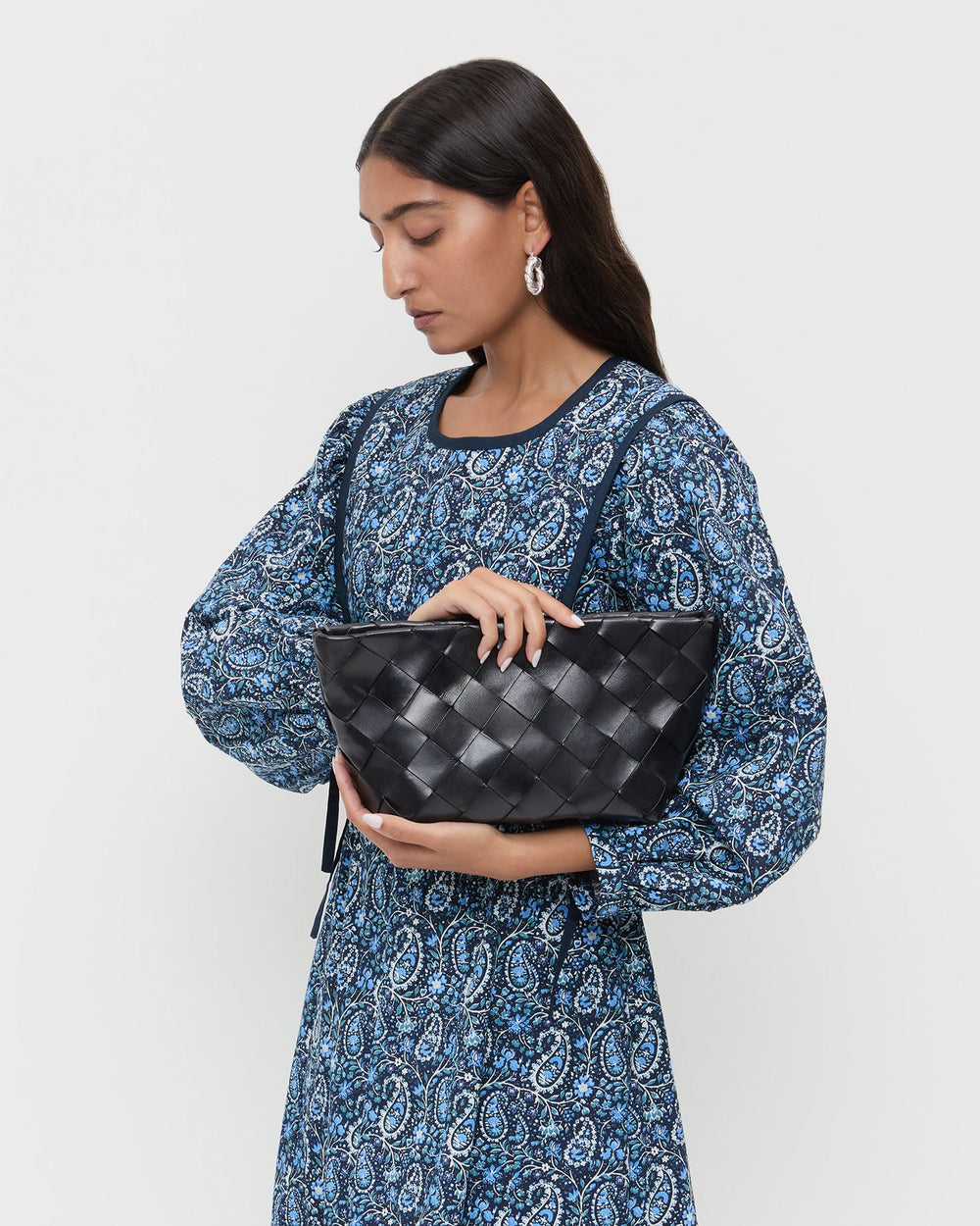 Melina Black Woven Leather Clutch