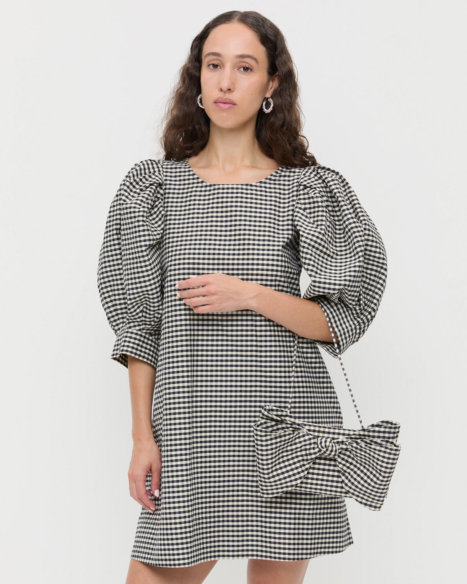 Valerie Black/White Gingham Bow Bag