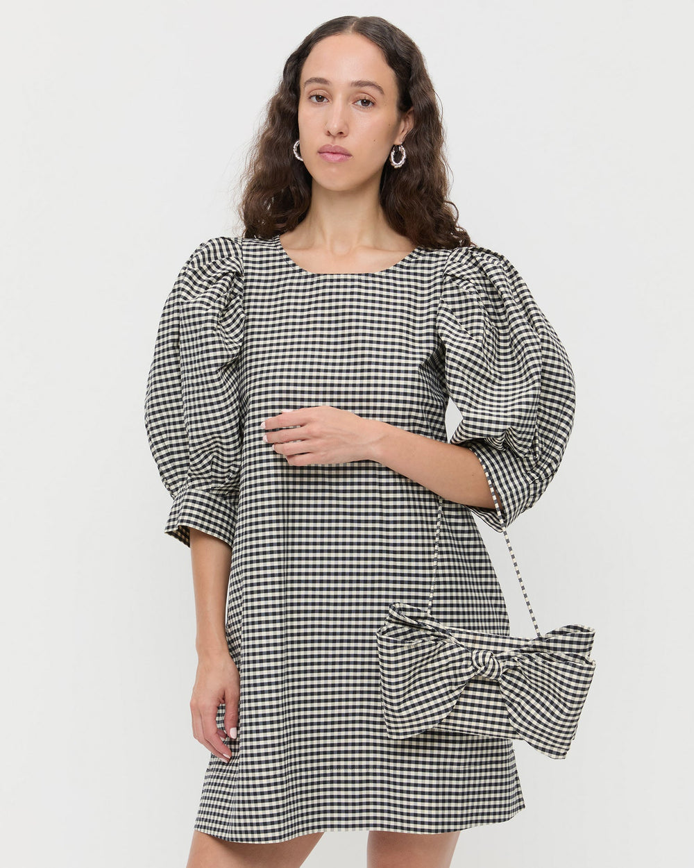 Valerie Black/White Gingham Bow Bag