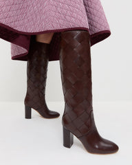 Goldy Espresso Woven Leather Tall Boot