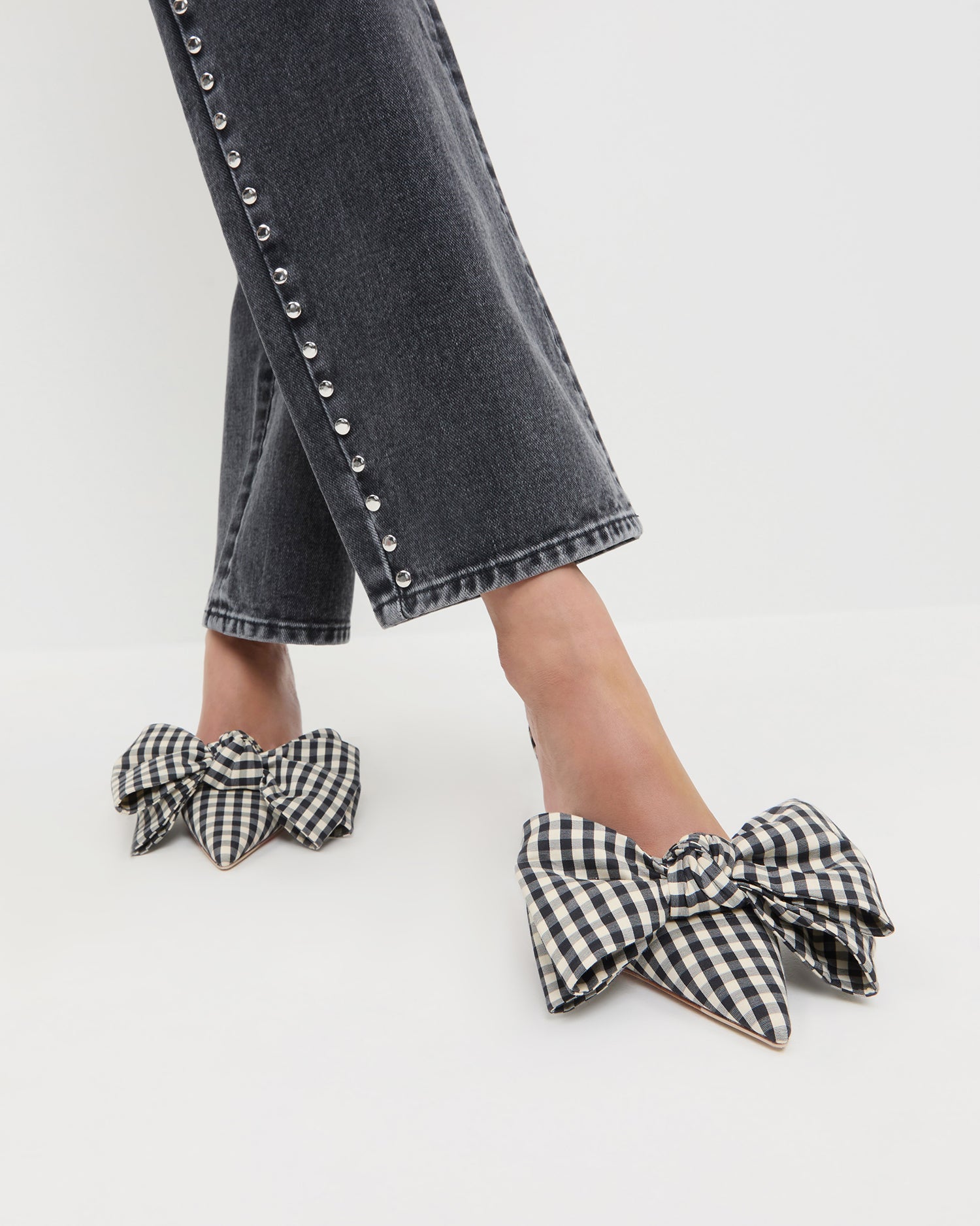 Margot Black/White Gingham Bow Mule