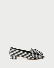Noa Black/White Gingham Bow Flat