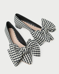 Noa Black/White Gingham Bow Flat