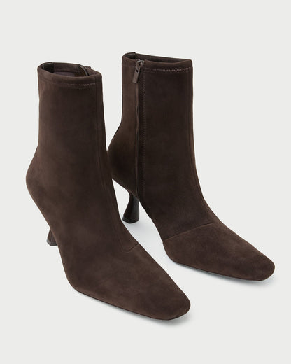 Thandy Brown Suede Curved Heel Bootie