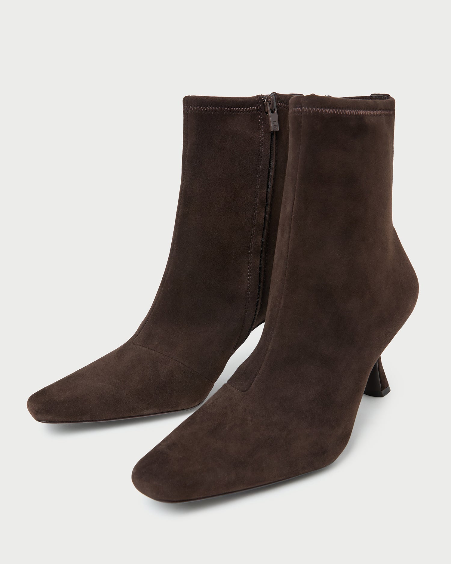 Thandy Brown Suede Curved Heel Bootie
