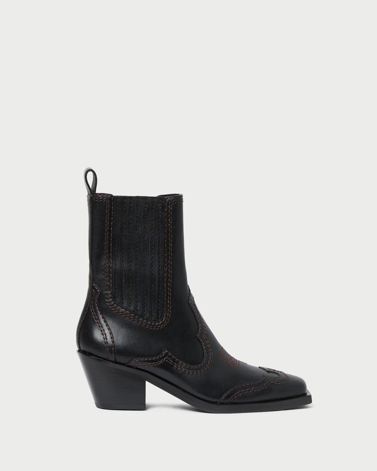 Loeffler Randall Agnes Black Leather Western Boot | Women Boots