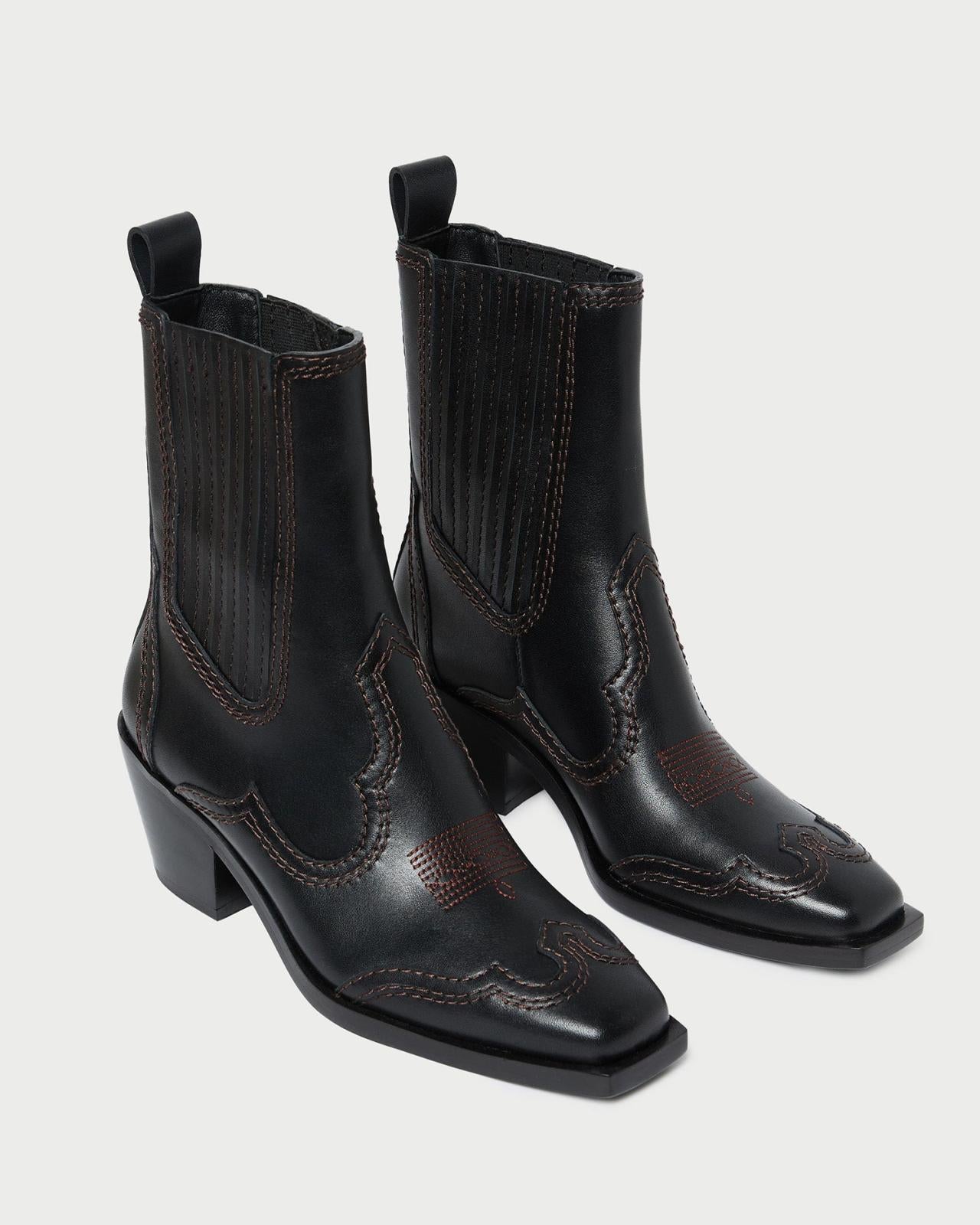 Loeffler Randall Agnes Black Leather Western Boot | Women Boots