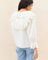 Loeffler Randall Alma Milk Broderie Collared Blouse | Women Tops