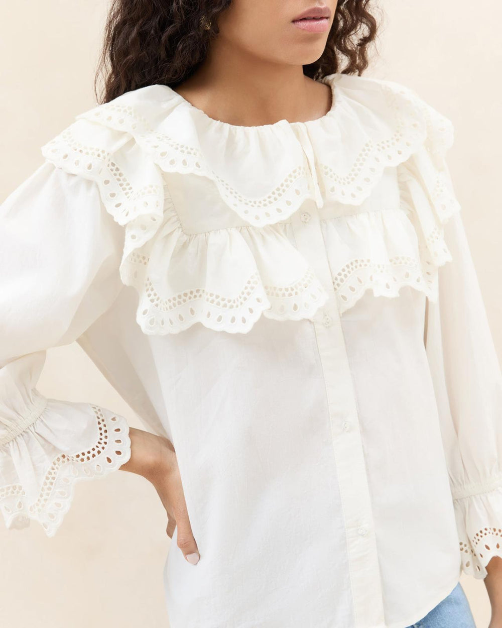 Loeffler Randall Alma Milk Broderie Collared Blouse | Women Tops