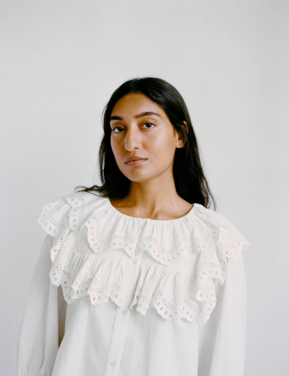 Loeffler Randall Alma Milk Broderie Collared Blouse | Women Tops