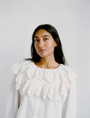 Loeffler Randall Alma Milk Broderie Collared Blouse | Women Tops