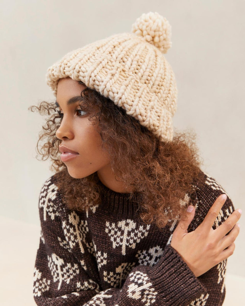 Loeffler Randall Ava Cream Knit Pompom Hat L Soft Accessories L Accessories | Women Accessories