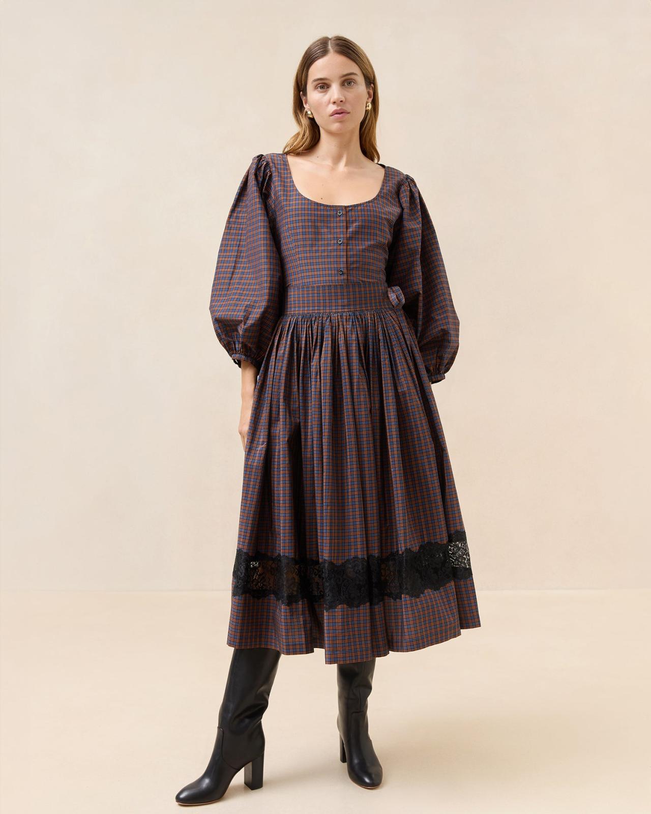 Loeffler Randall Aylee Navy/Rust Plaid Skirt | Women Bottoms