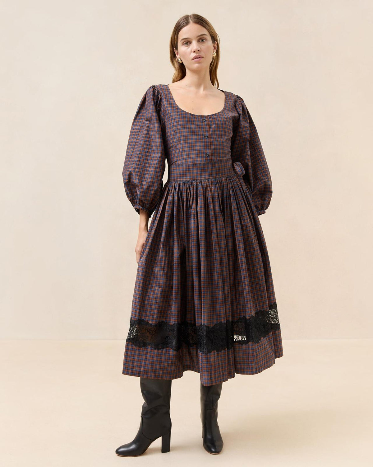 Loeffler Randall Aylee Navy/Rust Plaid Skirt | Women Bottoms