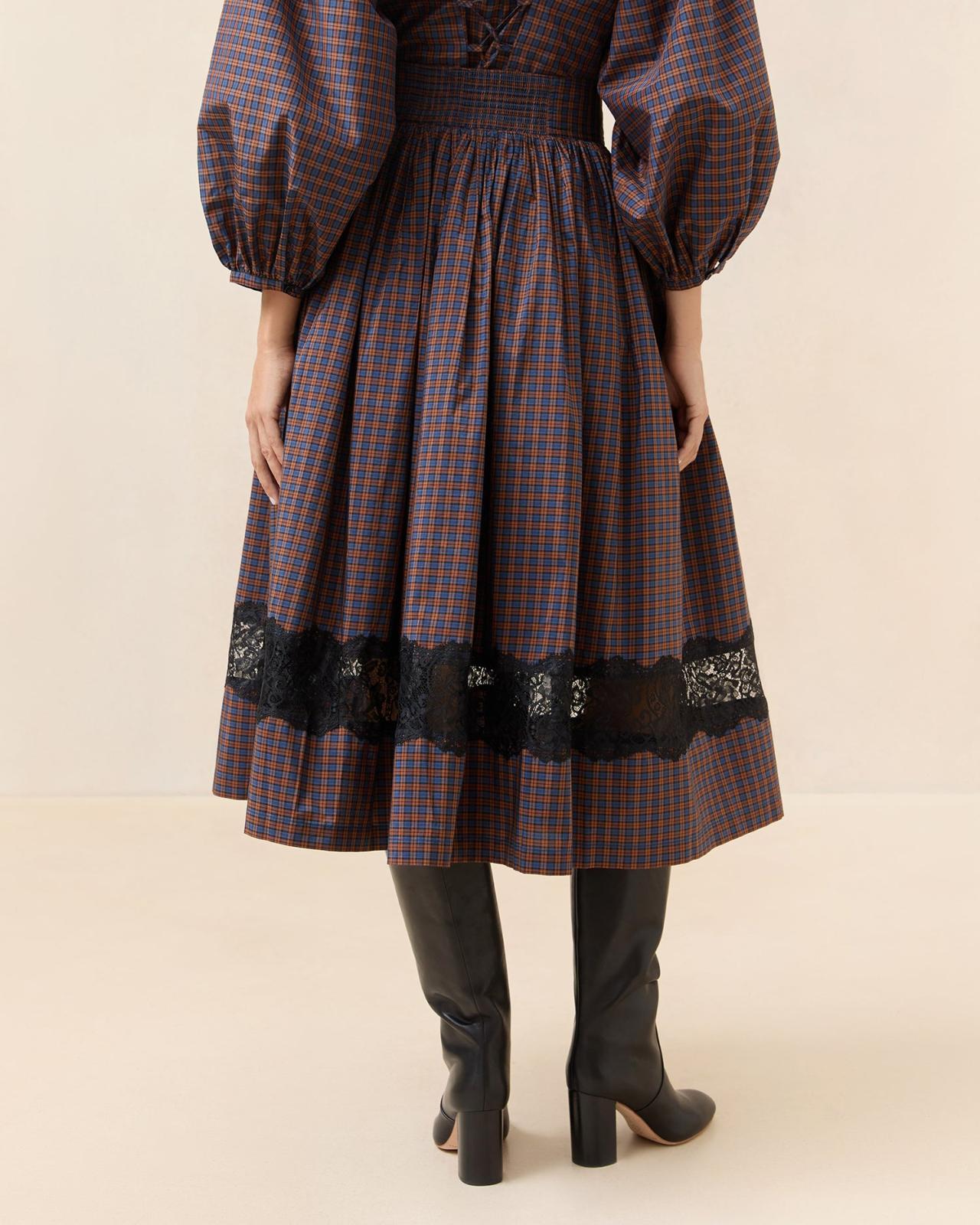 Loeffler Randall Aylee Navy/Rust Plaid Skirt | Women Bottoms