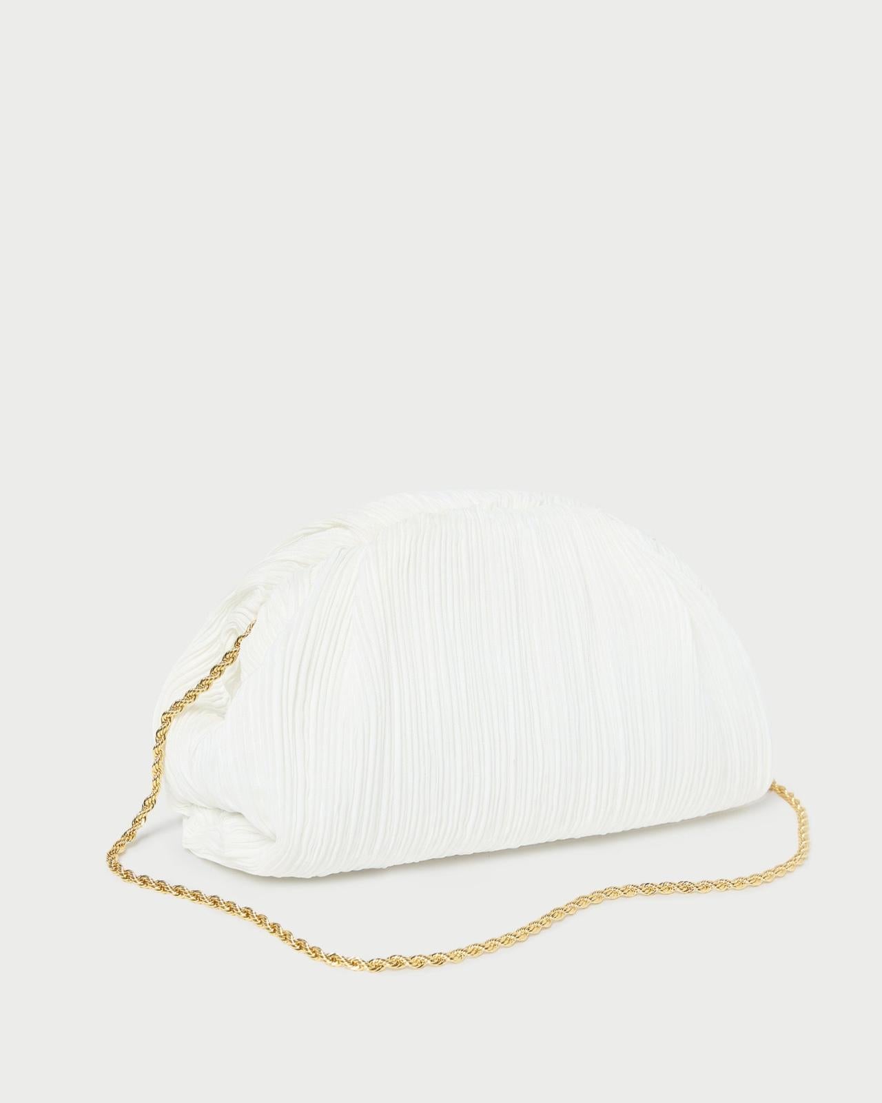 Loeffler Randall Bailey White Pleated Dome Clutch I Clutches I Handbags | Women Clutches
