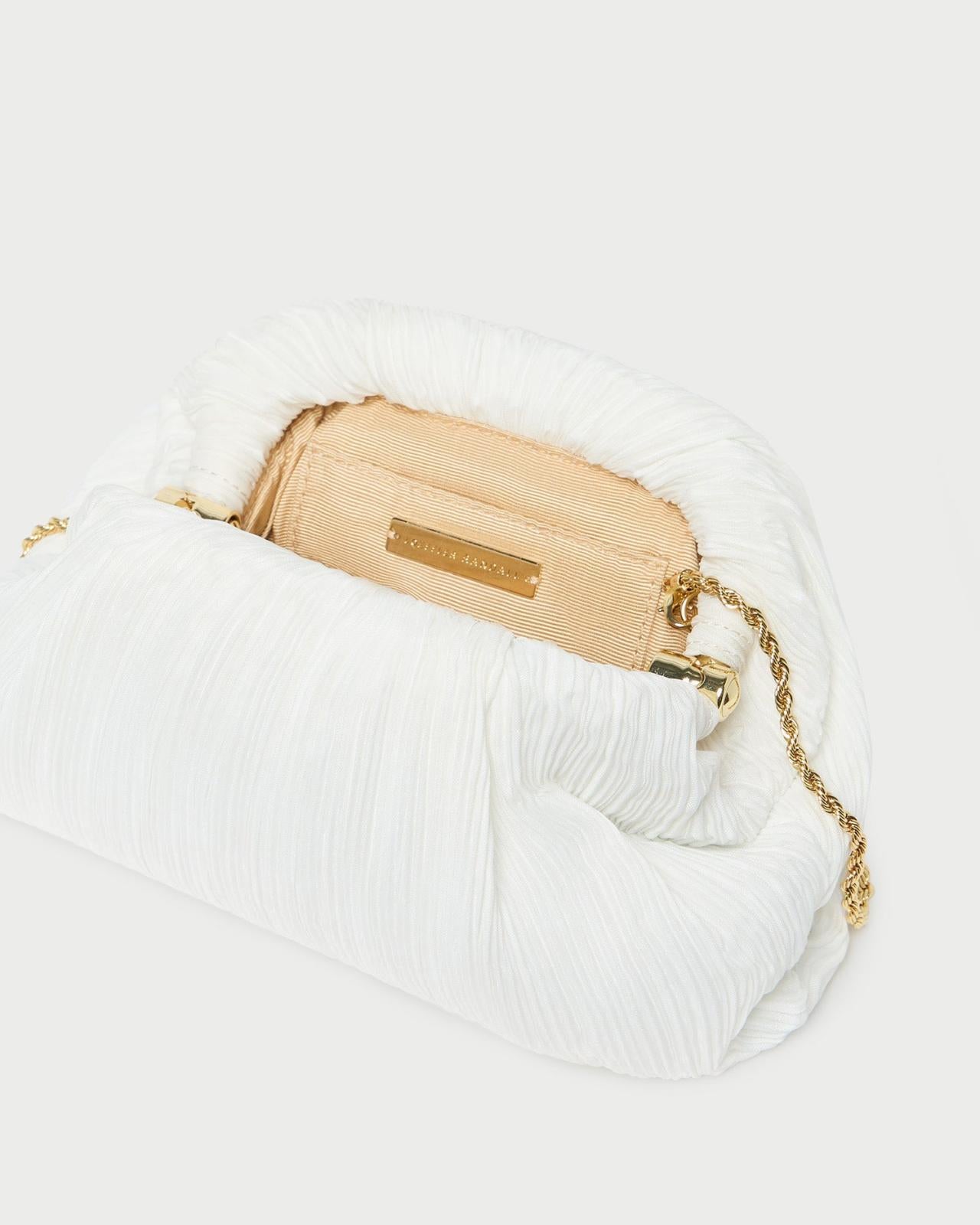 Loeffler Randall Bailey White Pleated Dome Clutch I Clutches I Handbags | Women Clutches