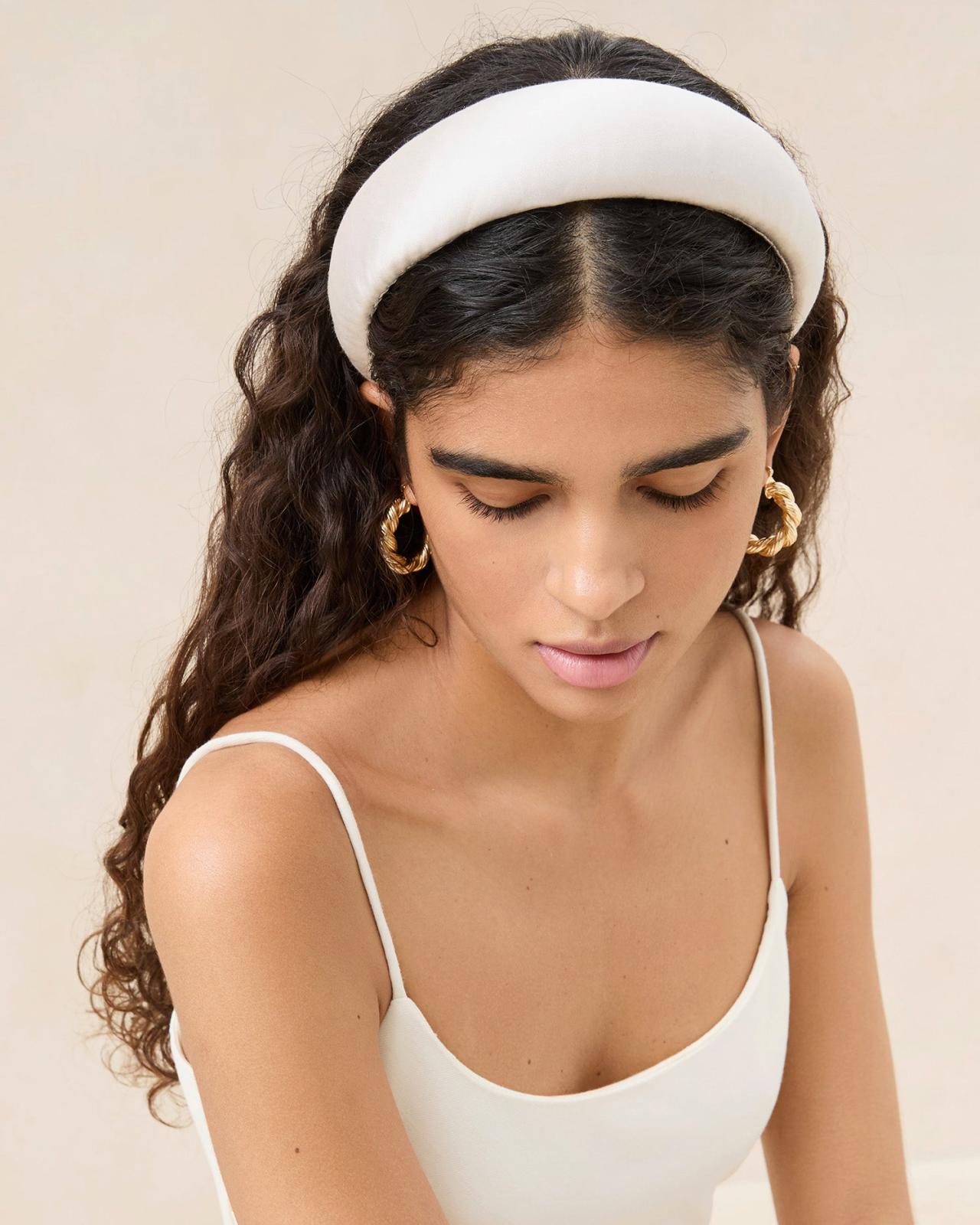 Loeffler Randall Bellamy Cream Satin Puffy Headband I Hair Accessories I Accessories | Women Accessories