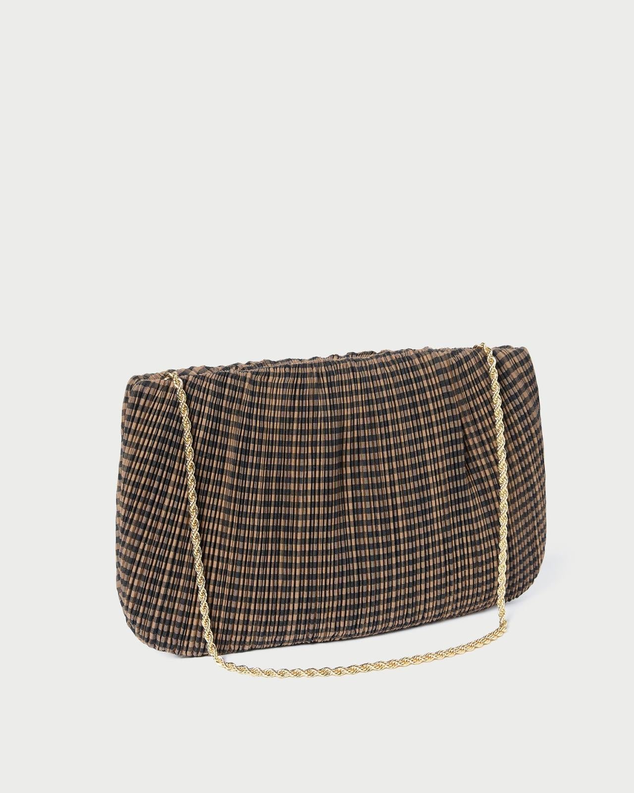 Loeffler Randall Brit Brown/Black Check Pleated Clutch | Women Clutches