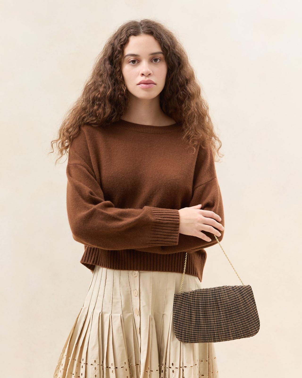 Loeffler Randall Brit Brown/Black Check Pleated Clutch | Women Clutches