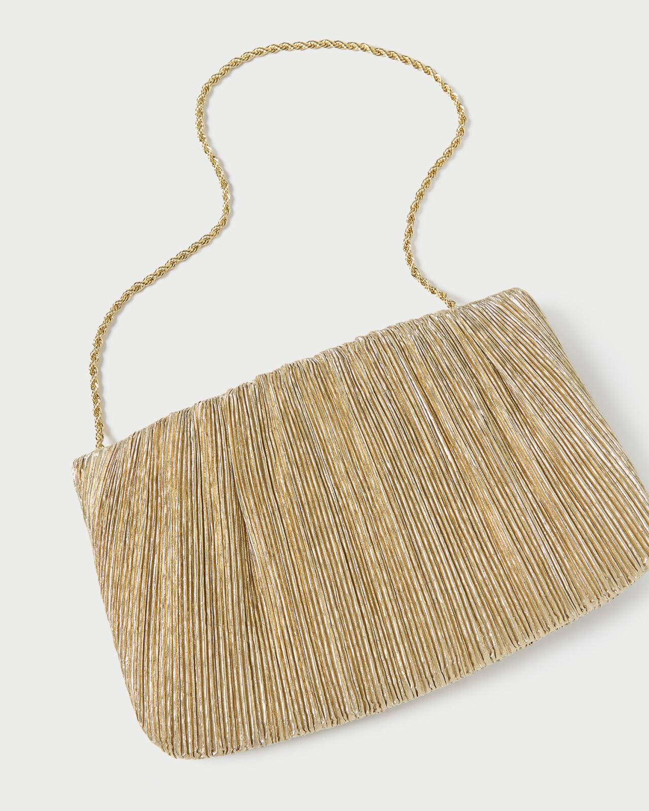 Loeffler Randall Brit Gold Lamé Pleated Clutch I Clutches I Handbags | Women Clutches