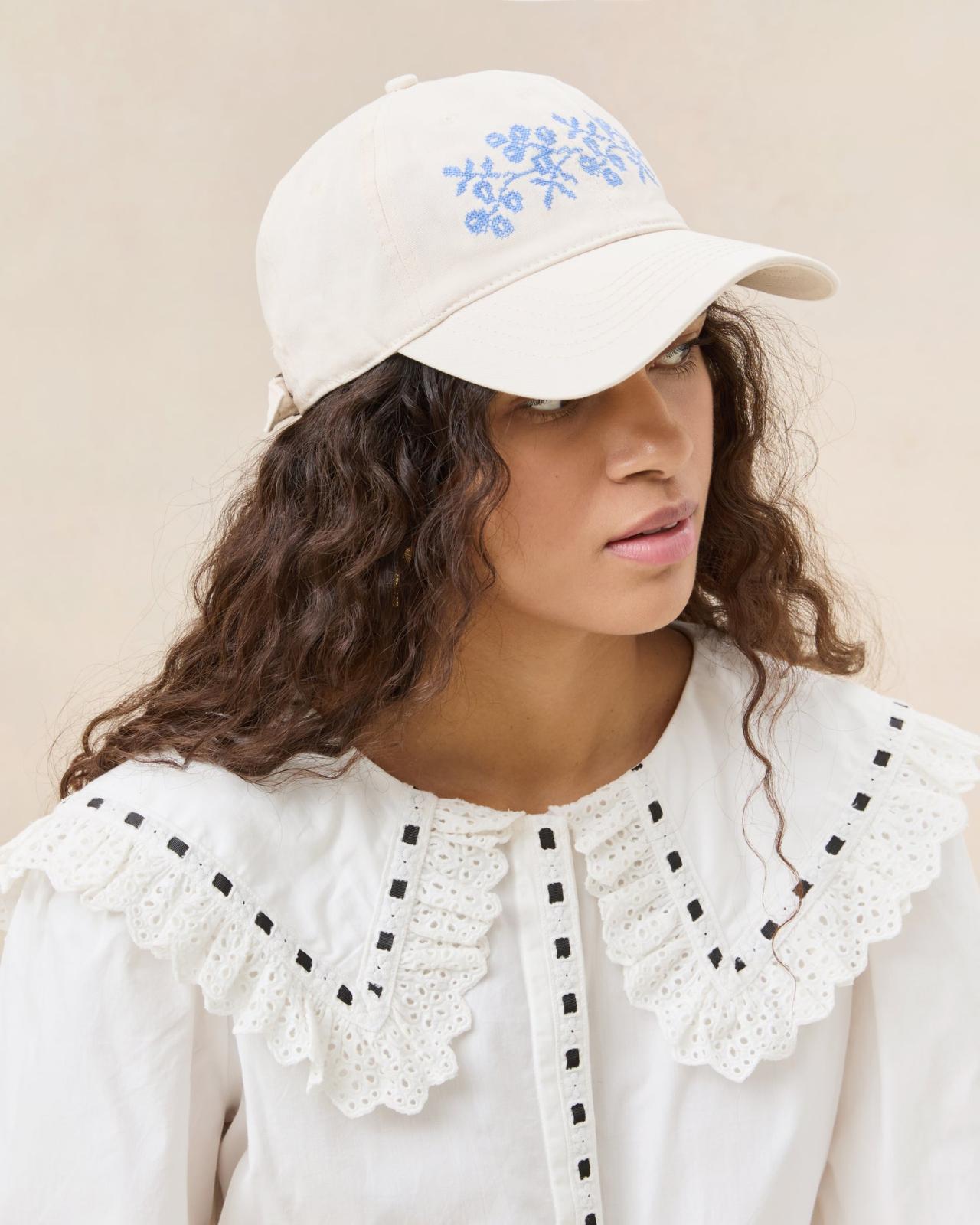 Loeffler Randall Cairo Natural/Blue Embroidered Cap L Hats L Accessories | Women Accessories
