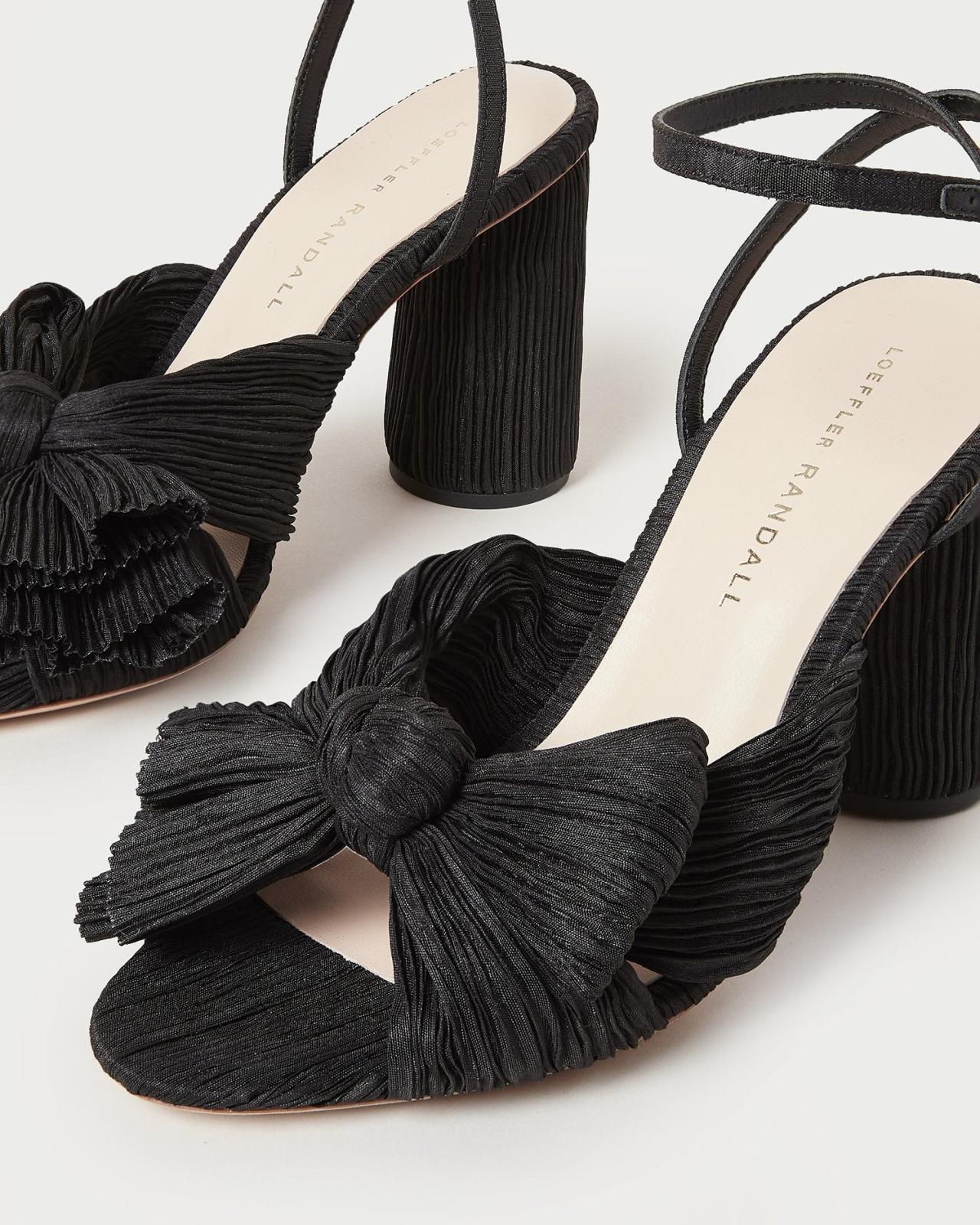 Loeffler Randall Camellia Black Pleated Bow Heel | Women Heeled Sandals