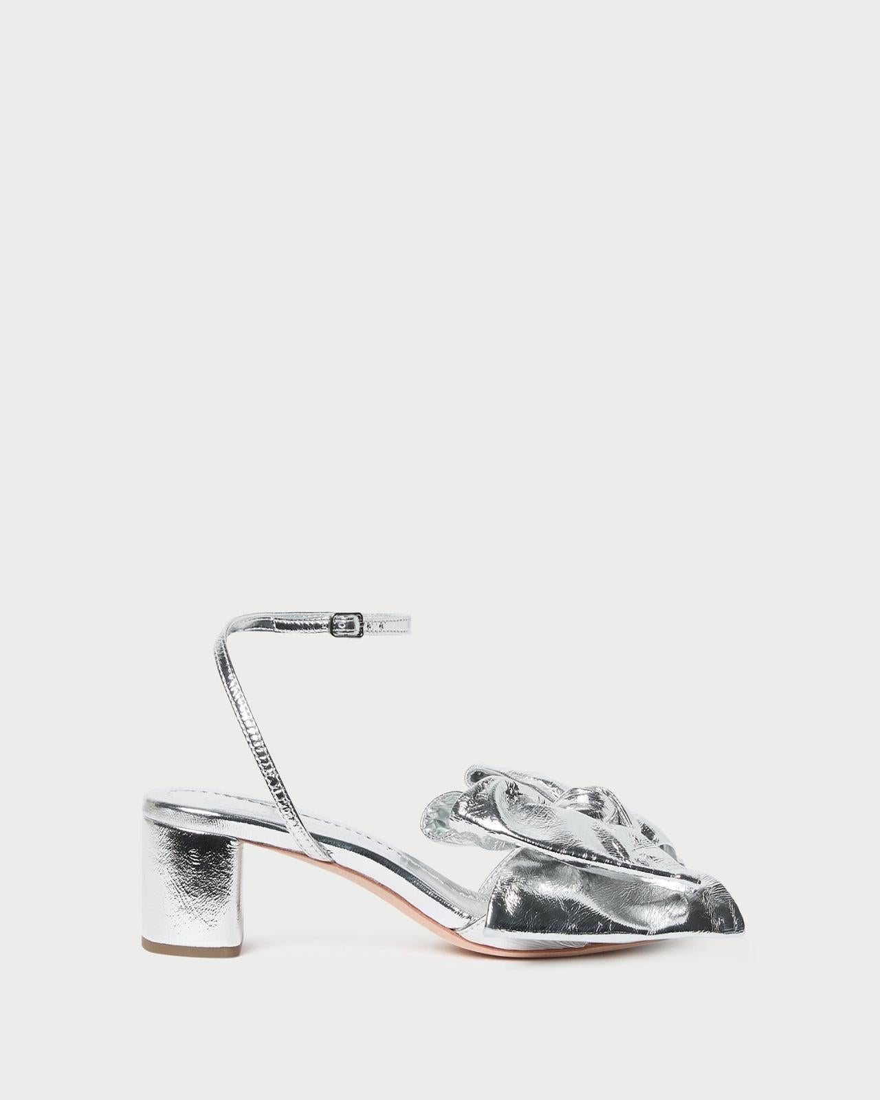 Loeffler Randall Carmen Silver Leather Bow Sandal | Women Heeled Sandals