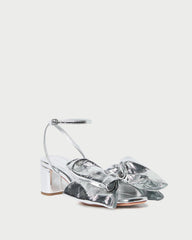 Loeffler Randall Carmen Silver Leather Bow Sandal | Women Heeled Sandals