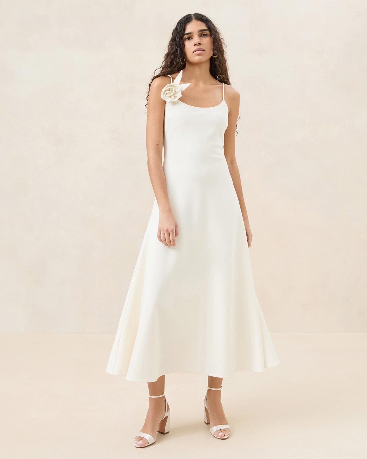 Loeffler Randall Cassidy Cream Slim Rosette Dress L Dresses L Apparel | Women Dresses