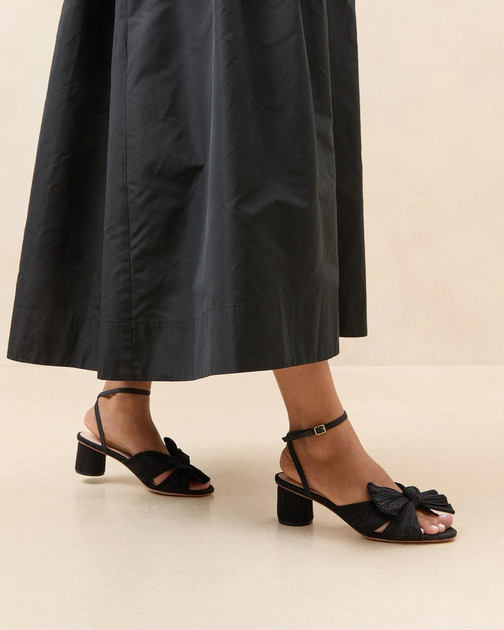 Loeffler Randall Dahlia Black Pleated Bow Heel I Heeled Sandals I Footwear | Women Heeled Sandals
