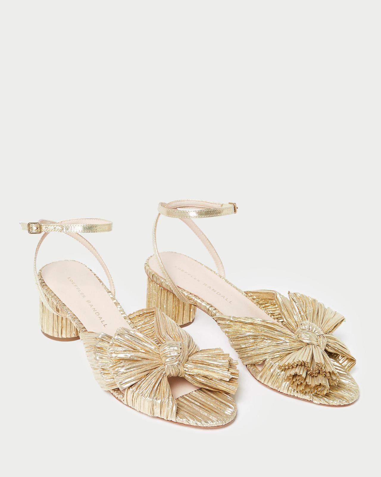 Loeffler Randall Dahlia Bow Mule Gold | Women Heeled Sandals