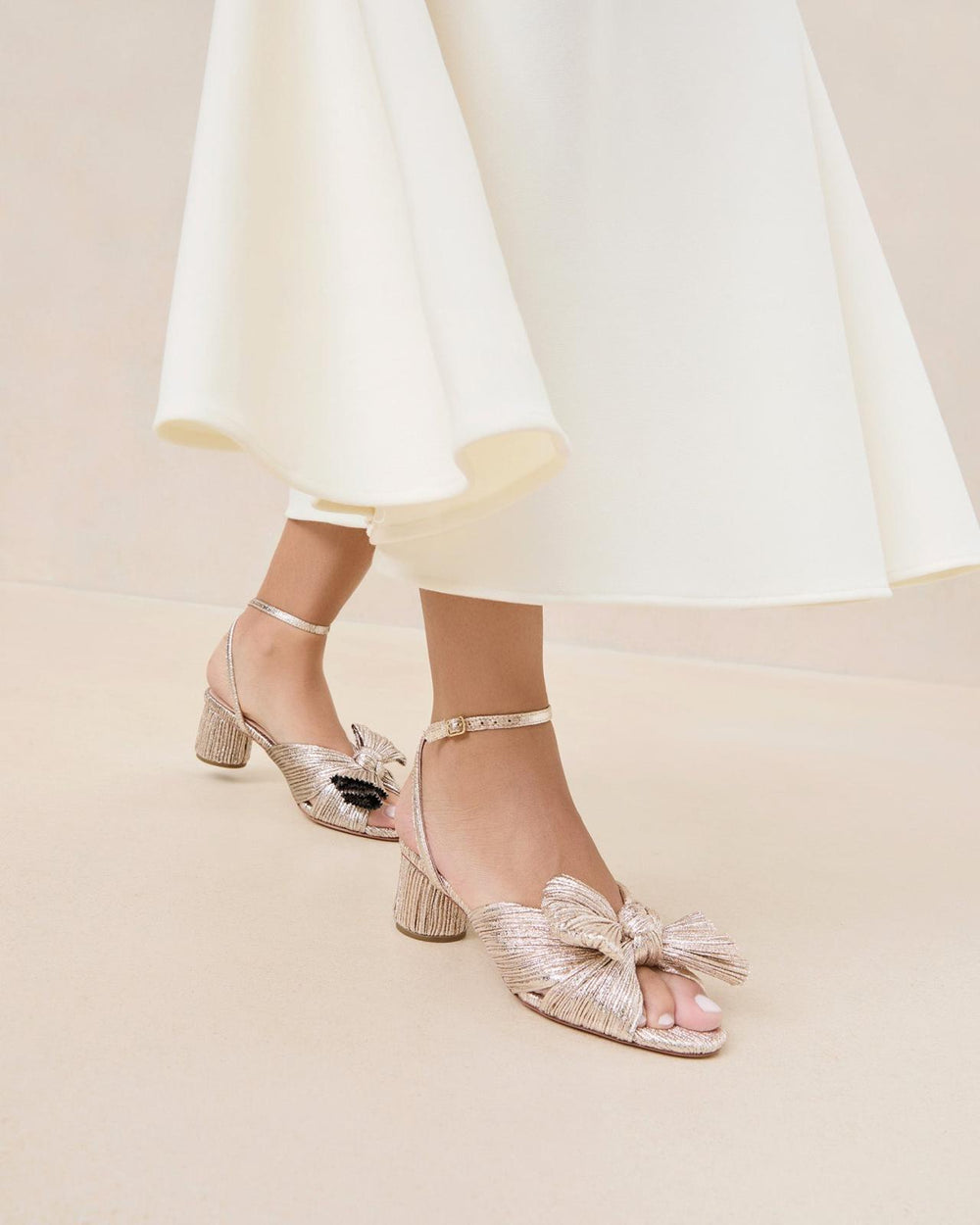 Loeffler Randall Dahlia Champagne Pleated Bow Heel L Heeled Sandals L Footwear | Women Heeled Sandals
