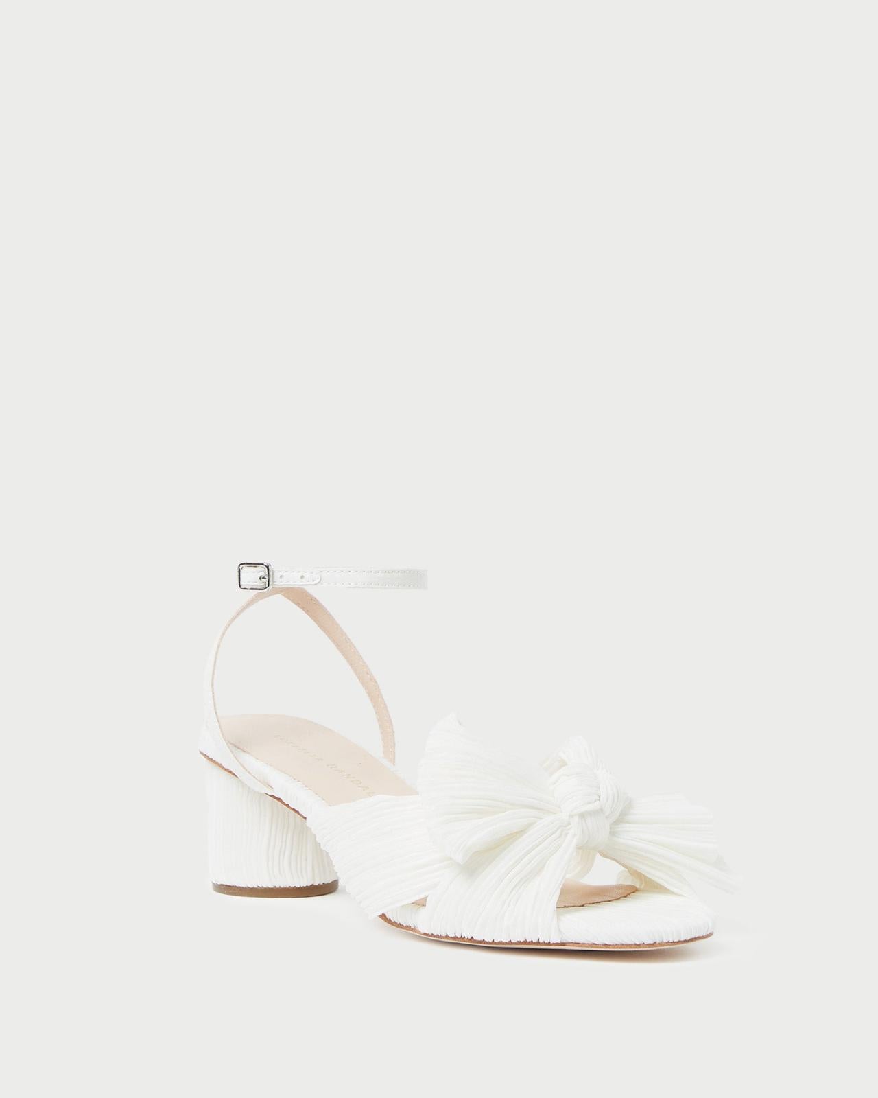 Loeffler Randall Dahlia White Pleated Bow Heel L Heeled Sandals L Footwear | Women Heeled Sandals