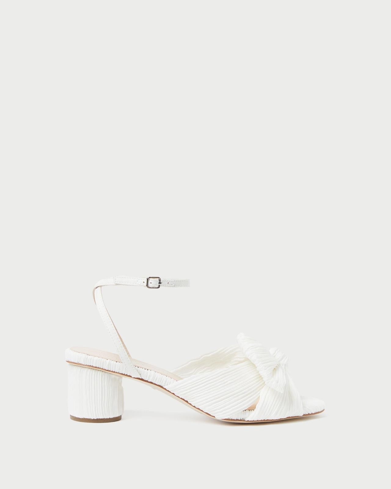Loeffler Randall Dahlia White Pleated Bow Heel L Heeled Sandals L Footwear | Women Heeled Sandals