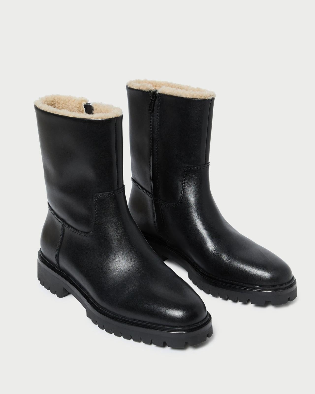 Loeffler Randall Damian Black Leather Lug Sole Boot | Women Boots