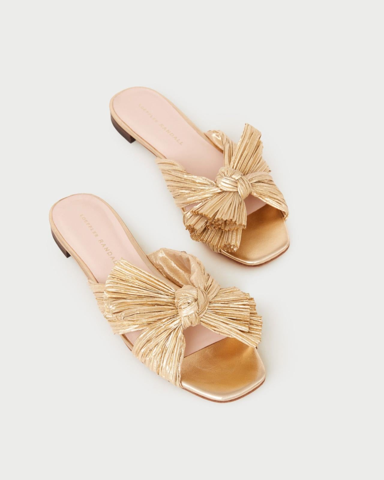 Loeffler Randall Daphne Gold Pleated Slide | Women Flat Sandals