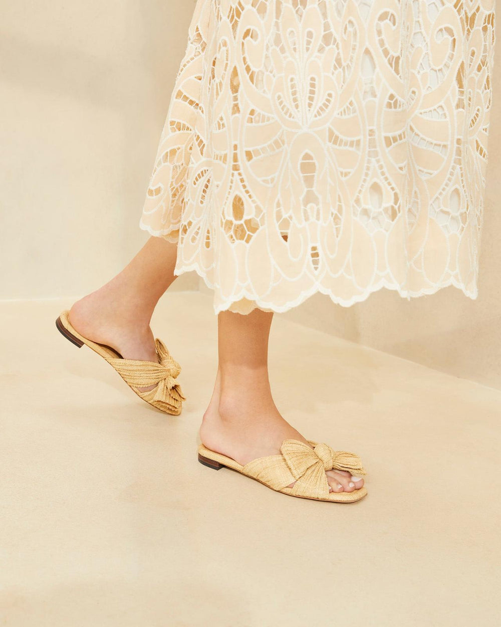 Loeffler Randall Daphne Natural Bow Slide L Flat Sandals L Footwear | Women Flat Sandals