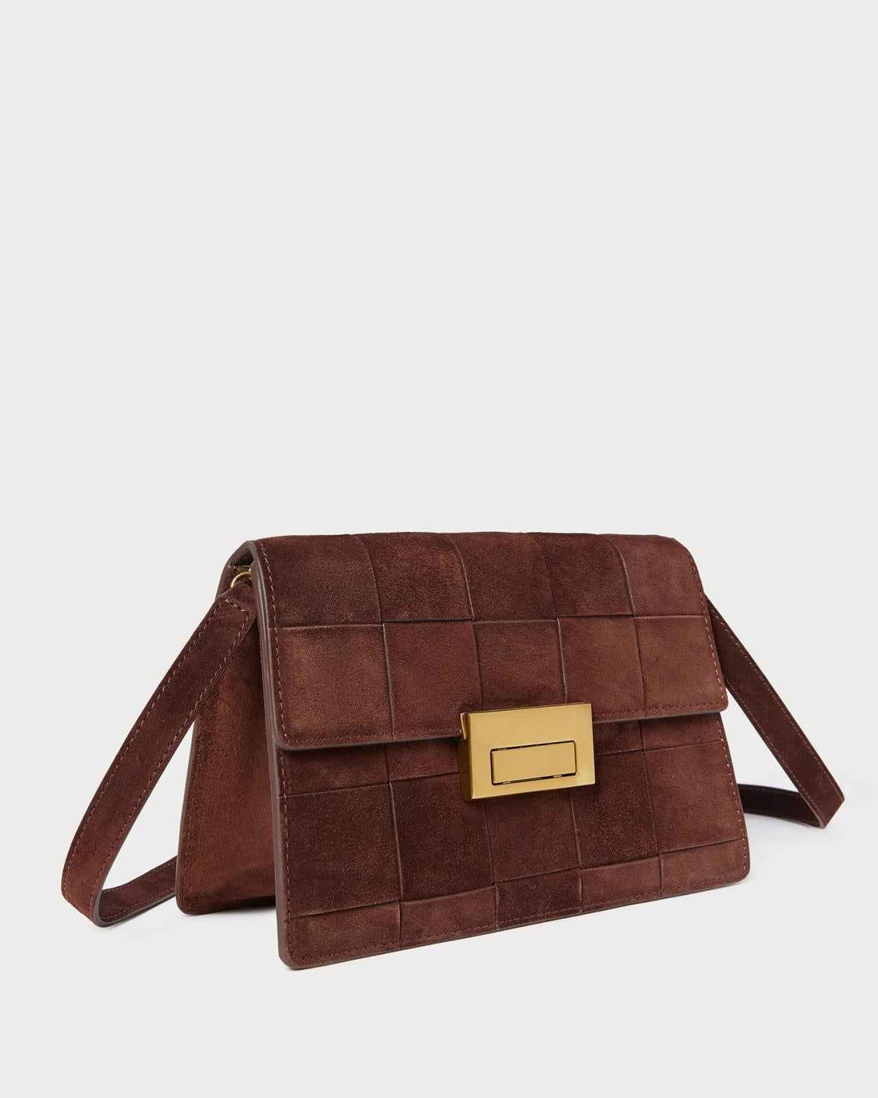 Loeffler Randall Delpine Espresso Woven Suede Shoulder Bag | Women Shoulder Bags