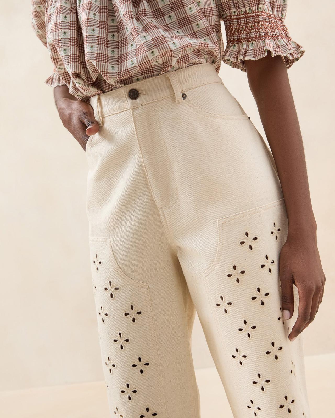 Loeffler Randall Demi Natural Embroidered Pant L Bottoms L Apparel | Women Bottoms