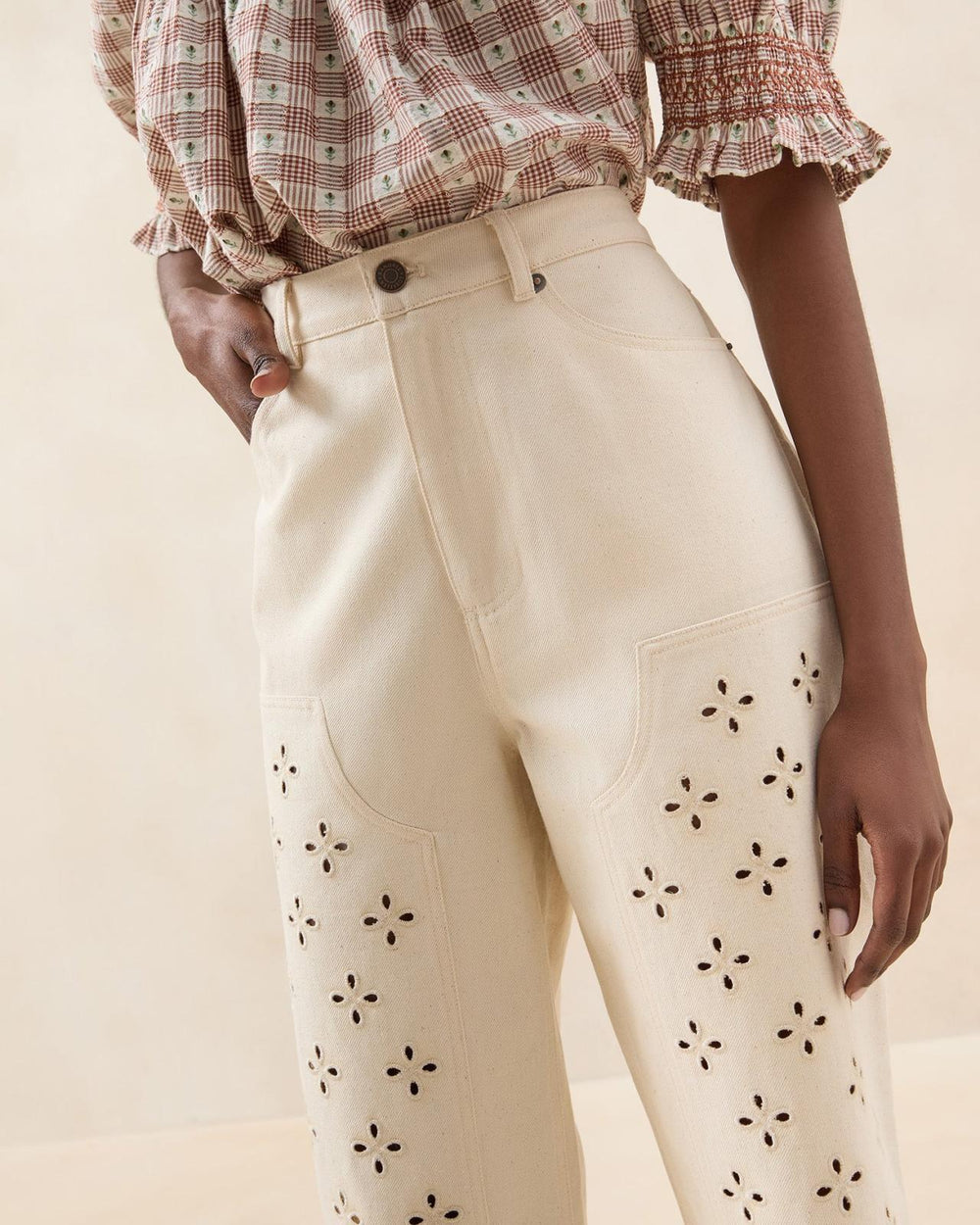 Loeffler Randall Demi Natural Embroidered Pant L Bottoms L Apparel | Women Bottoms