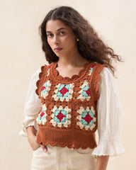 Loeffler Randall Eddie Brown/Cream Floral Vest I Tops I Apparel | Women Tops