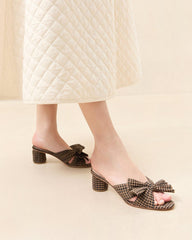 Loeffler Randall Emilia Brown/Black Check Bow Heel | Women Heeled Sandals